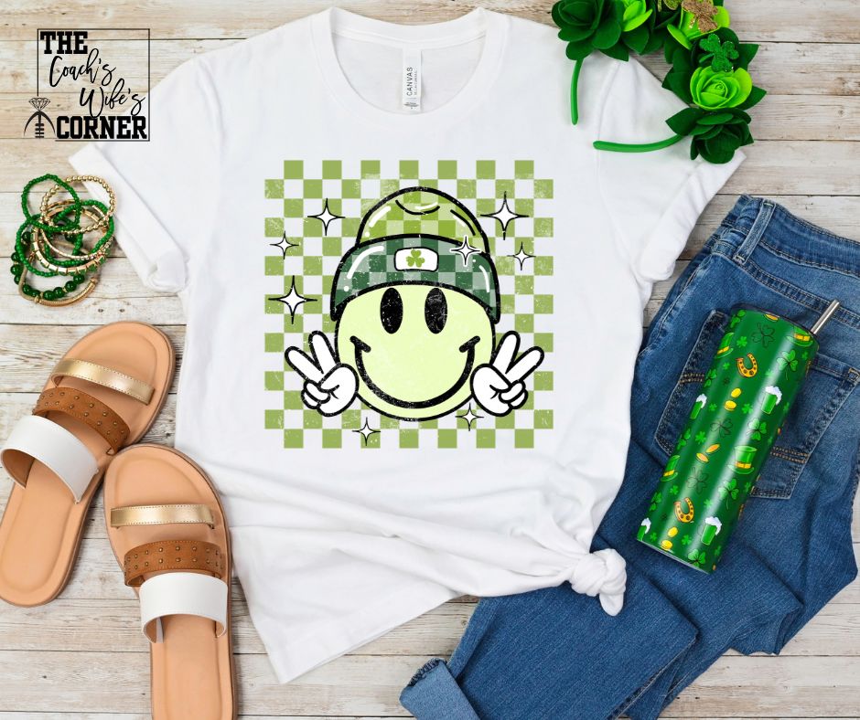 Smiley Face Peace Sign Beanie Checkered