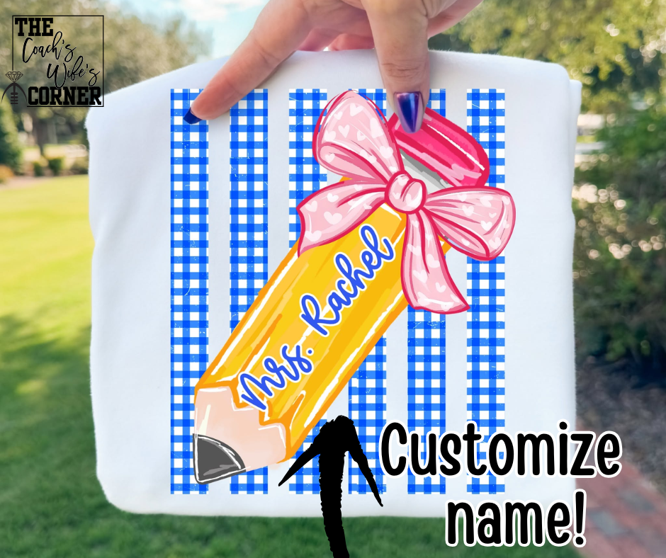 Blue Gingham Teacher Custom