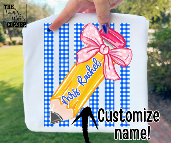 Blue Gingham Teacher Custom