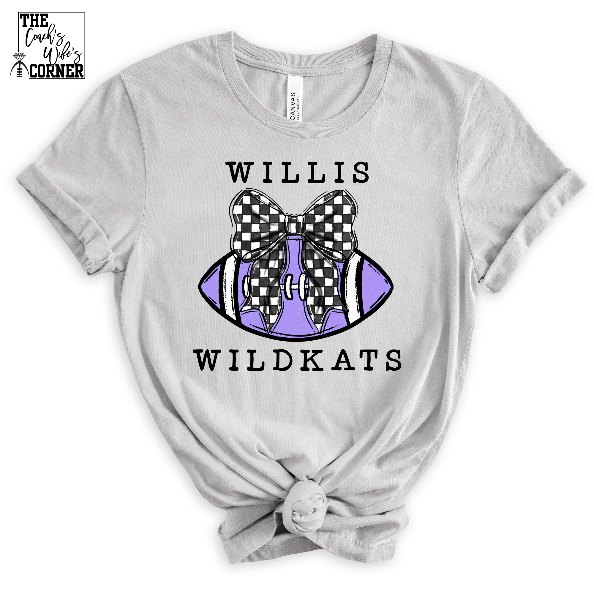 Willis Wildkats Football Checkered Bow