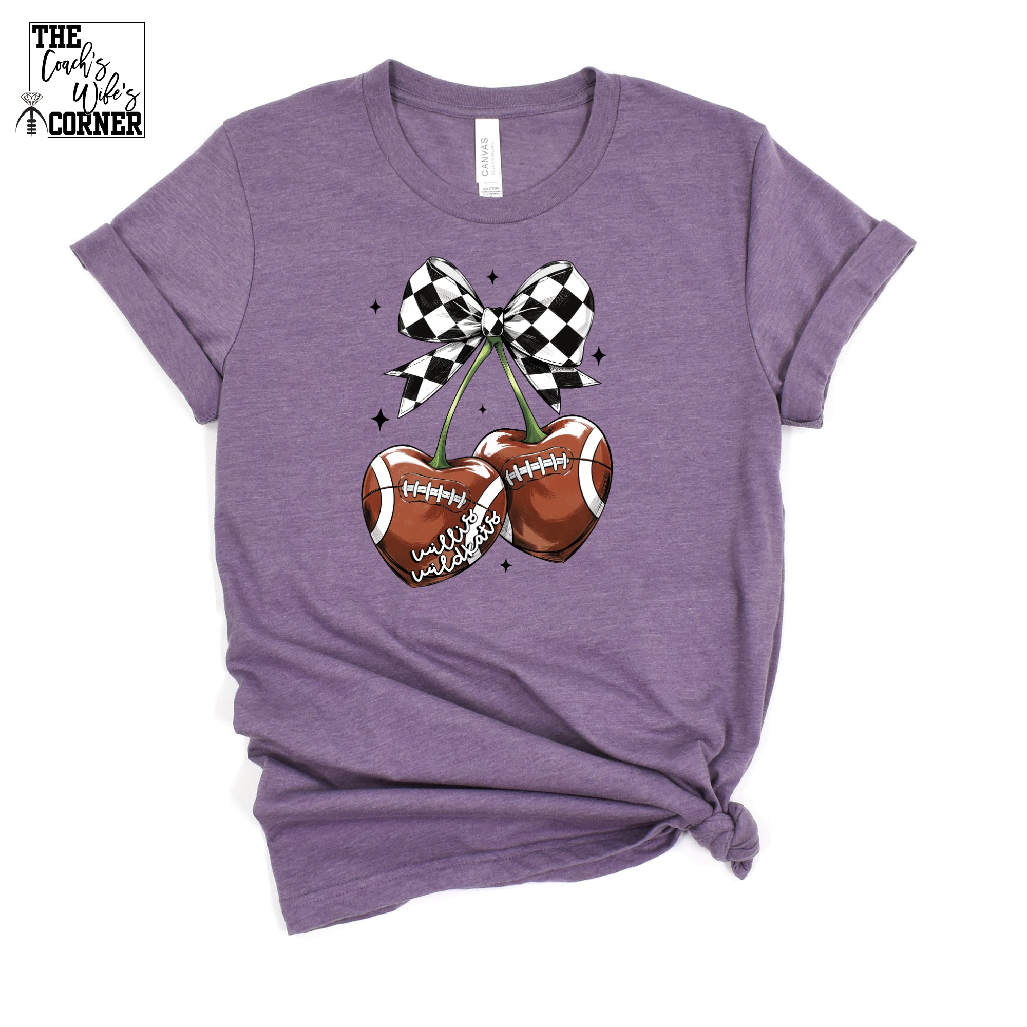 Willis Wildkats Football Cherries Checkered Bow