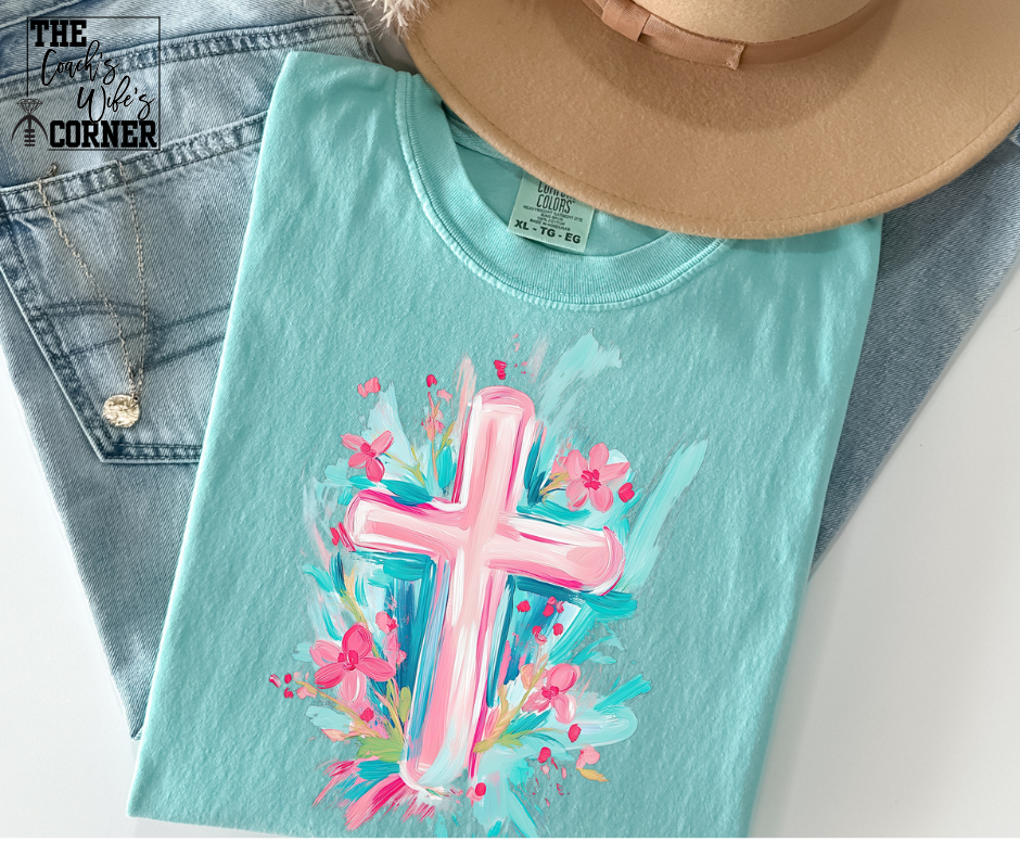 Pastel Pink Painted Cross and Florals