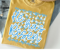 He Has Risen, Cursive Blue Floral Bow